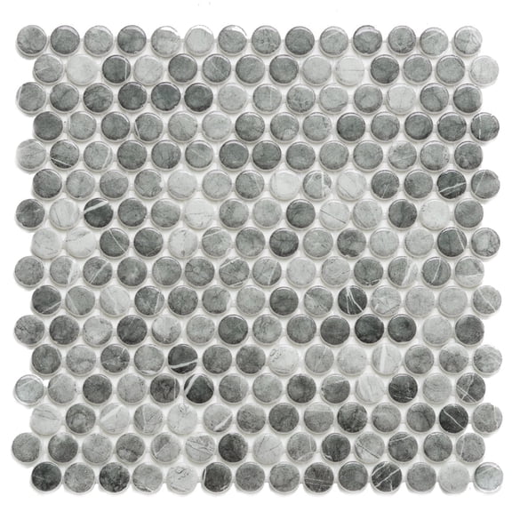 The Tile Life Eterna Penny 4" x 4" Storm Glass Round Mosaic Tile Sample 1 Piece