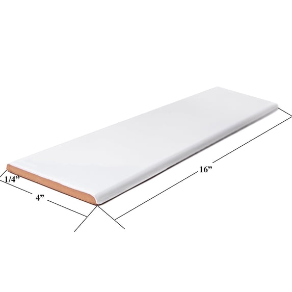 The Tile Life Blecker 4" x 16" White Glossy Ceramic Bullnose Tile