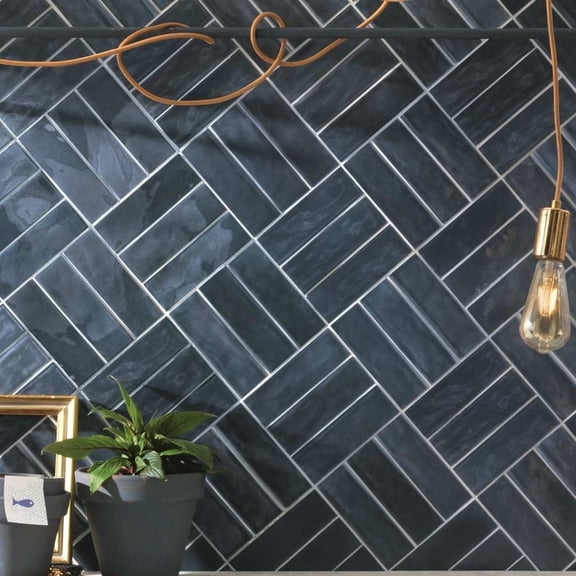 The Tile Life Galileo 2" x 6" Navy Glossy Porcelain Tile Sample 1 Piece