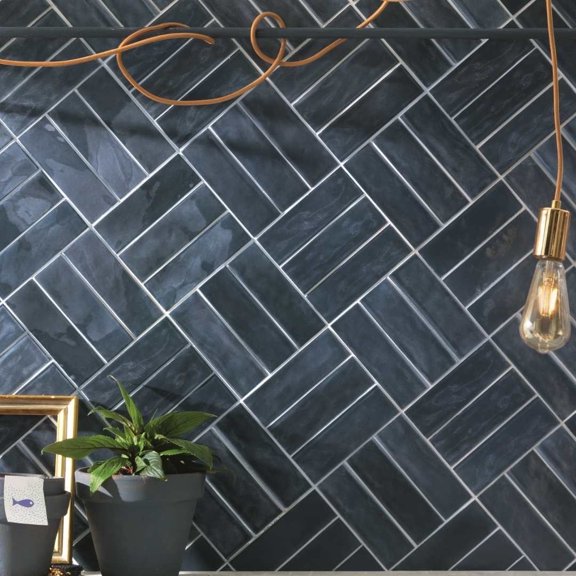 The Tile Life Galileo 2 in x 6 in Navy Glossy Porcelain Tile Sample, 1 Piece