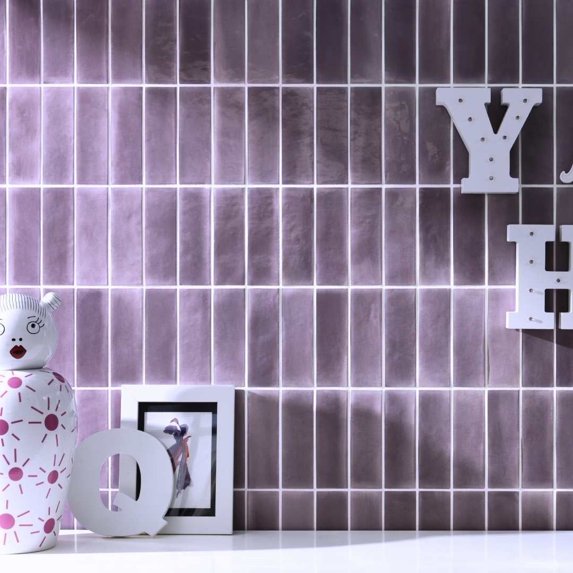 The Tile Life Galileo Purple Glossy Subway-Look Porcelain Wall Tile, 2 x 6 in, 78-Piece