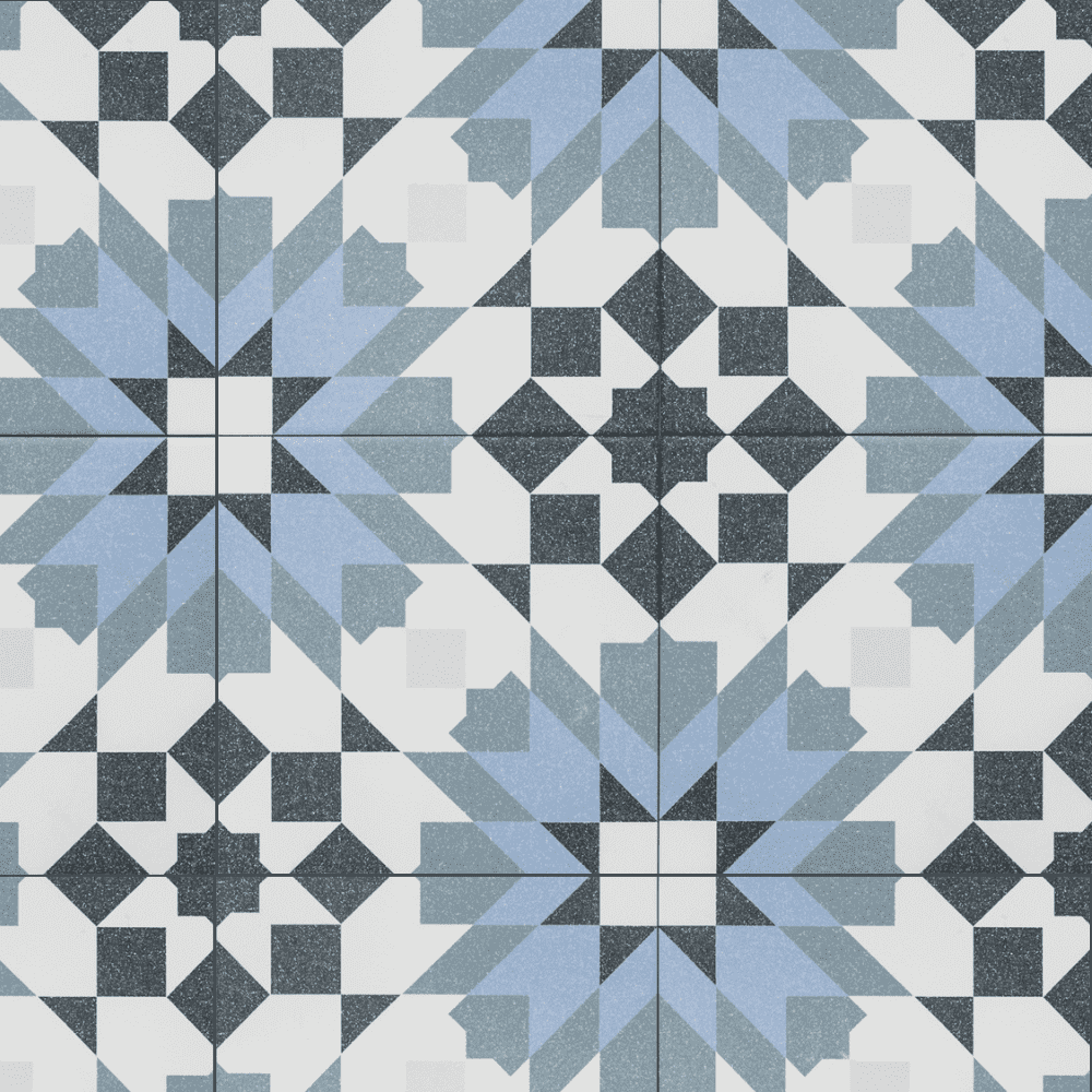 The Tile Life Garden Peony Blue Matte Geometric Porcelain Floor & Wall Tile, 8 x 8 in, 25-Piece