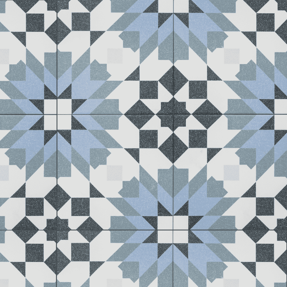 Garden Peony 8x8 Blue and Black Porcelain Floor and Wall Tile