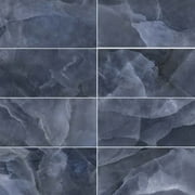 The Tile Life Geo Lush 12" x 24" Blue Glossy Porcelain Floor and Wall Tile, 7 Piece (13.56 Sq. ft.)