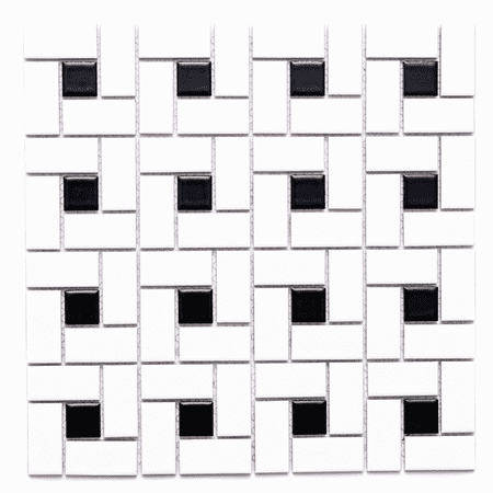 The Tile Life Helix Black/White 1" x 2" Porcelain Pinwheel Mosaic Floor and Wall Tile - Case of 10