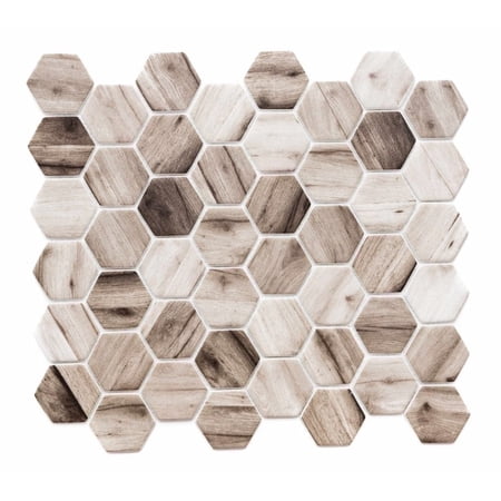 The Tile Life Honeycomb 12" x 12" Wood Look Beige Matte Glass Mosaic Wall Tile, 1 Sheet