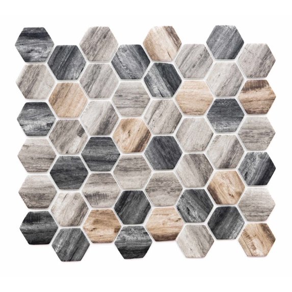 The Tile Life Honeycomb 12" x 12" Wood Look Greige Matte Glass Mosaic Wall Tile, 1 Sheet