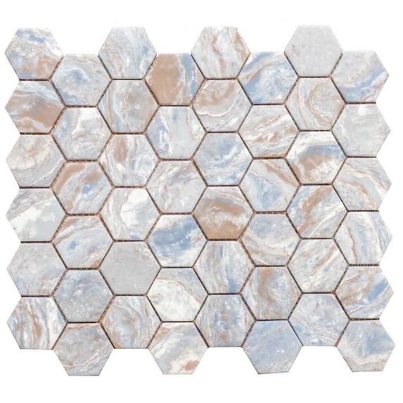The Tile Life Honeycomb Ocean Wood Look Matte Glass Mosaic Wall Tile 12x12 in 1-Piece