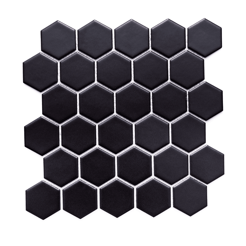The Tile Life Honeycomb 2" x 2" Black Porcelain Mosaic Floor and Wall Tile, 1 Piece