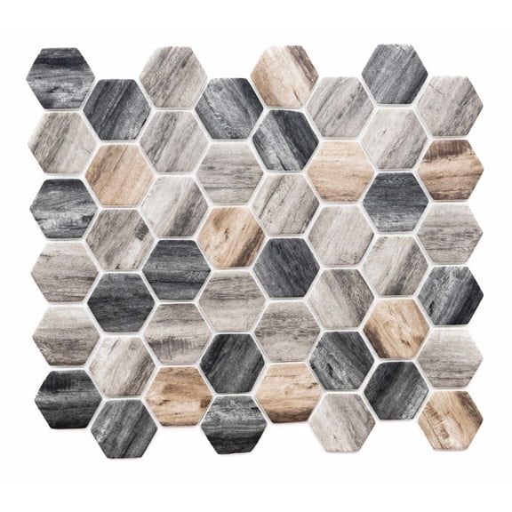 The Tile Life Honeycomb 4" x 4" Wood Look Greige Matte Recycled Glass Mosaic Tile Sample 1 Piece