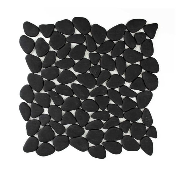 The Tile Life Huron Rock 12" x 12" Black Matte Glass Pebble Mosaic Floor and Wall Tile 1 Sheet