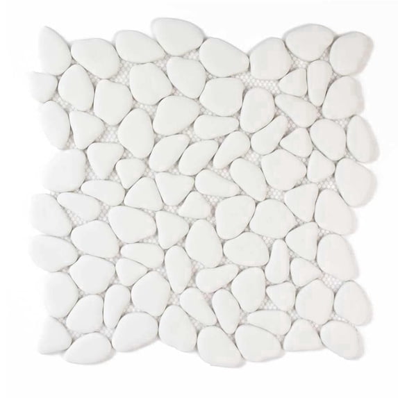 The Tile Life Huron Rock 12" x 12" White Matte Glass Pebble Mosaic Floor and Wall Tile 1 Sheet