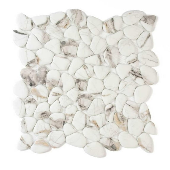 The Tile Life Huron Rock Calacatta 12x12 Glass Pebble Floor and Wall Tile - 4x4 Sample
