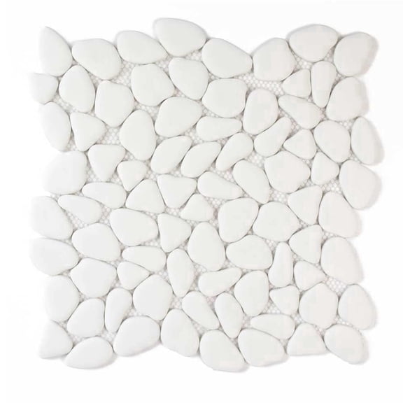 The Tile Life Huron Rock 4" x 4" White Matte Glass Pebble Mosaic Tile Sample 1 Piece