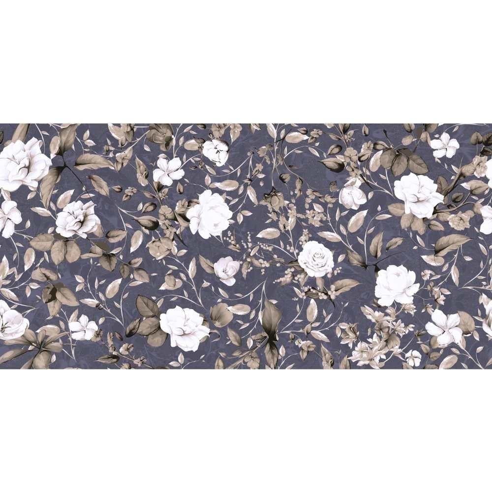 Idyll Cotton Blue Floral Glossy Porcelain Floor and Wall Tile Sample