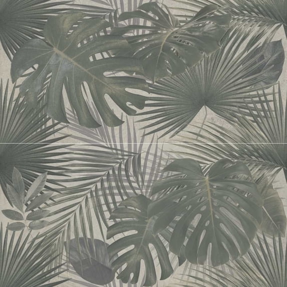 The Tile Life Idyll 24" x 48" Jungle Floral Glossy Porcelain Floor & Wall Tile, Case (2 Tiles)