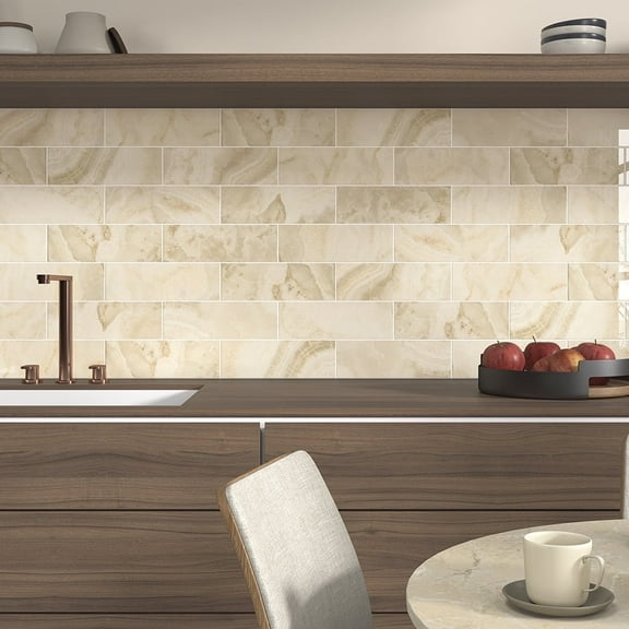 The Tile Life Isla 4" x 4" Sand Glossy Ceramic Subway Tile Sample, 1 Piece