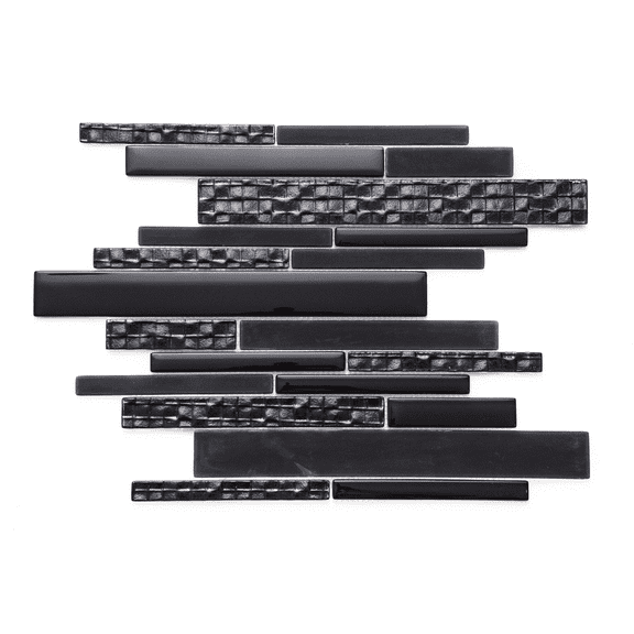 The Tile Life Karma Random Sized Brick Black Glass Mosaic Tile - 12 x 12 in. - Textured - 1-Piece - Wall & Backsplash
