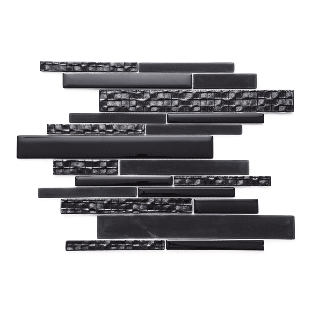 The Tile Life Karma Brick 12" x 12" Black Textured Glass Mosaic Wall Tile 1 Sheet