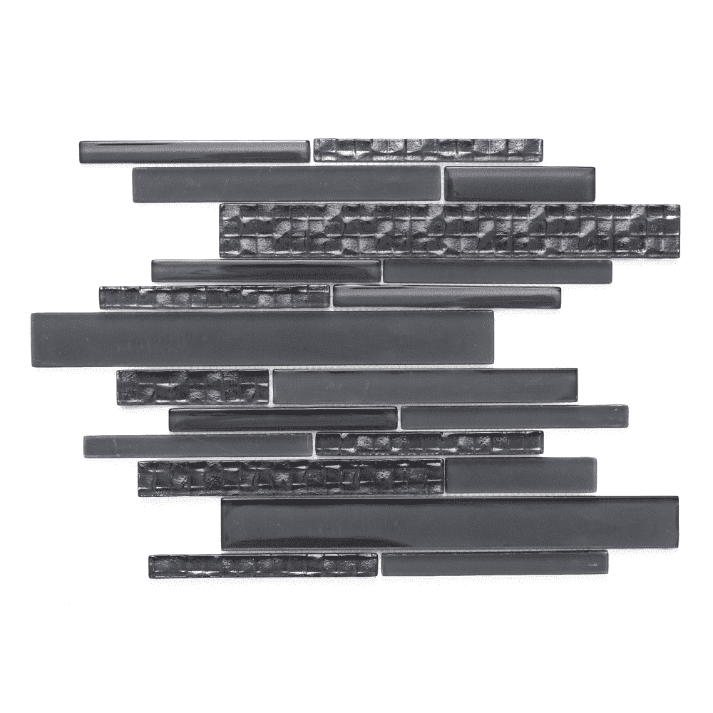 The Tile Life Karma Brick 4 in x 4 in Charcoal Glass Textured Mosaic Tile Sample 1 Piece