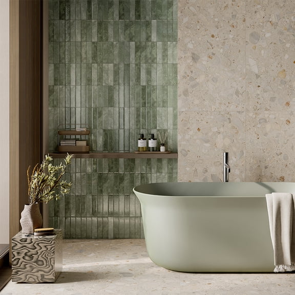 The Tile Life Lazio 2" x 8" Sage Glossy Porcelain Floor and Wall Tile, Case (50 Tiles)