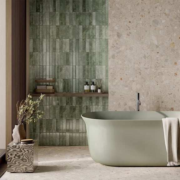 The Tile Life Lazio 2" x 8" Subway Sage Glossy Porcelain Tile Sample 1 Piece