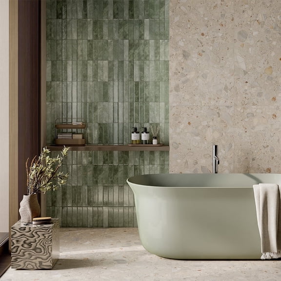 The Tile Life Lazio 2" x 8" Subway Sage Glossy Porcelain Tile Sample 1 Piece