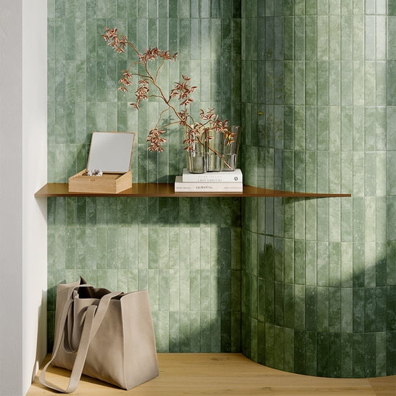 The Tile Life Lazio 2" x 8" Verde Glossy Porcelain Floor and Wall Tile, Case (50 Tiles)