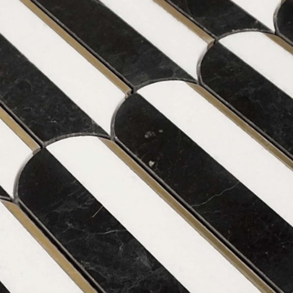 The Tile Life Mad Decade Black Polished Marble Mosaic Floor & Wall Tile 4x4 in Sample 1-Piece