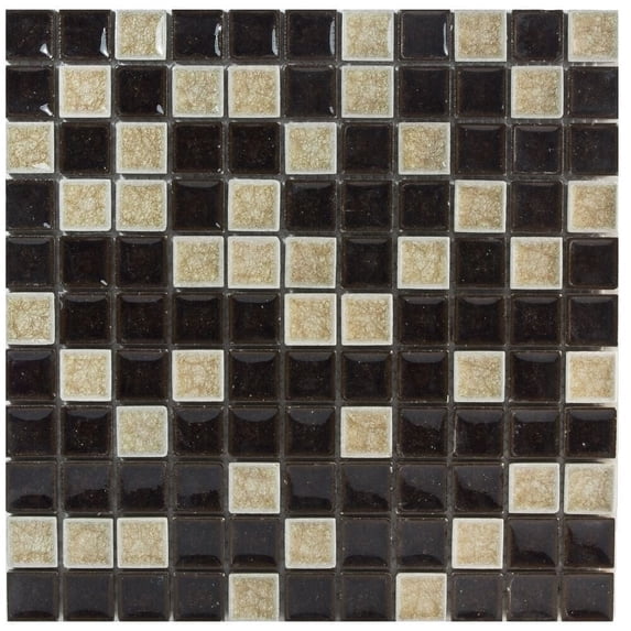 The Tile Life Marbles 12" x 12" Espresso Polished Glass Mosaic Wall Tile, 1Sheet