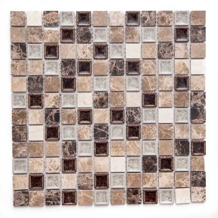 The Tile Life Marbles 12" x 12" Noce Polished Glass Mosaic Wall Tile, 1Sheet