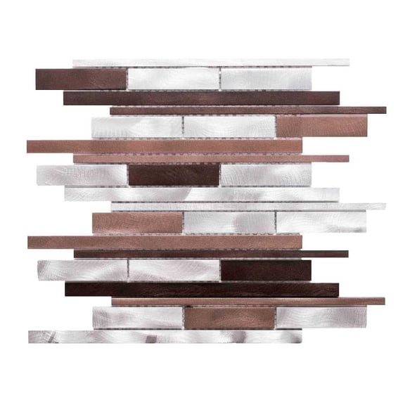 The Tile Life Mason Brick 4" x 4" Noce Brushed Metal Linear Mosaic Tile Sample, 1 Piece
