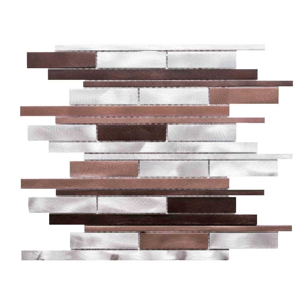 The Tile Life Mason Brick Noce Metal Linear Mosaic Tile - 12 x 12 in. - Brushed - 11-Piece - Wall, Backsplash