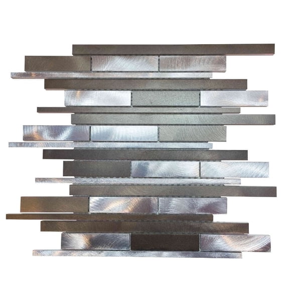 The Tile Life Mason Brick 4" x 4" Verde Brushed Metal Linear Mosaic Tile Sample, 1 Piece