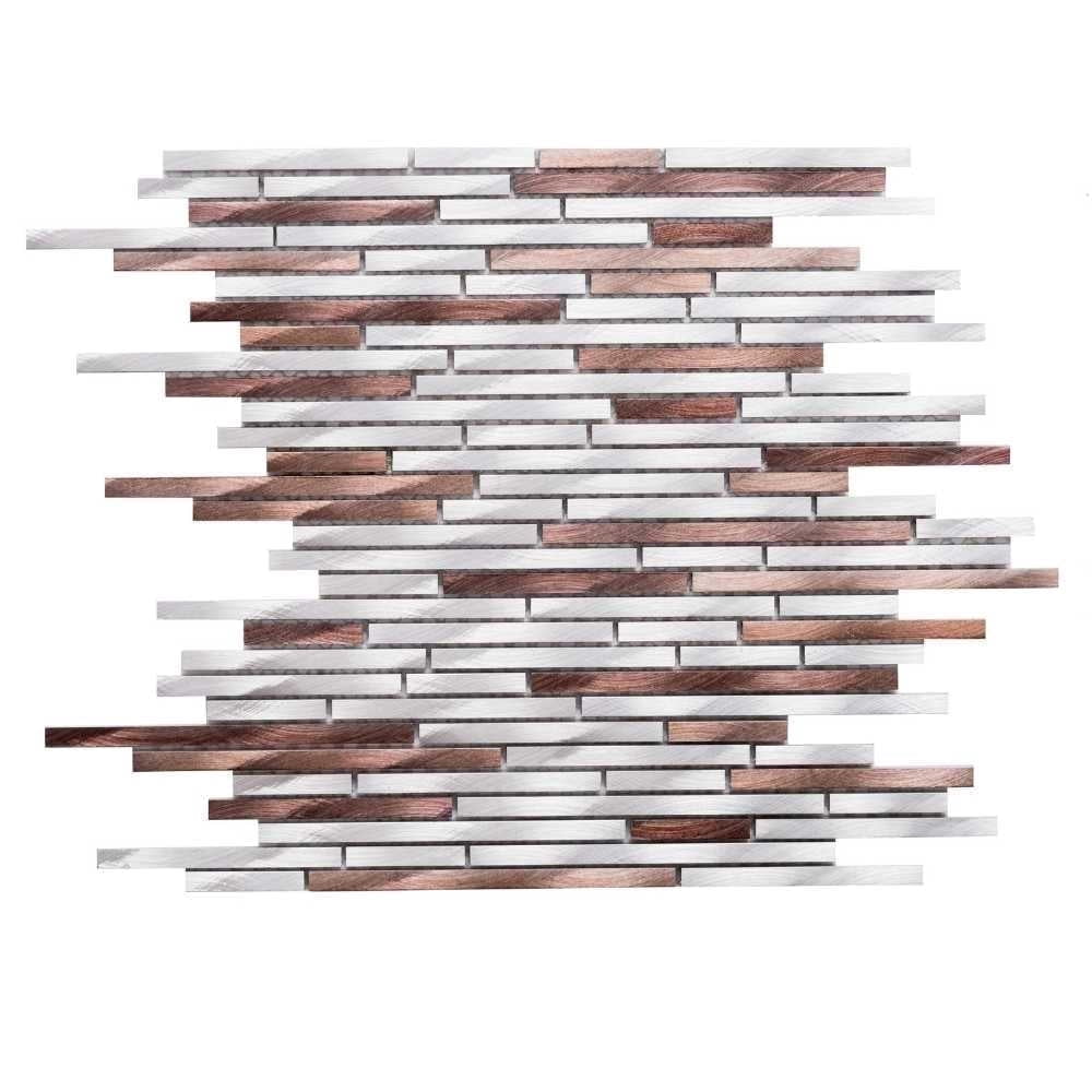 The Tile Life Mason Sleek Brick 12" x 12" Noce Brushed Metal Mosaic Wall Tile, 1 Sheet