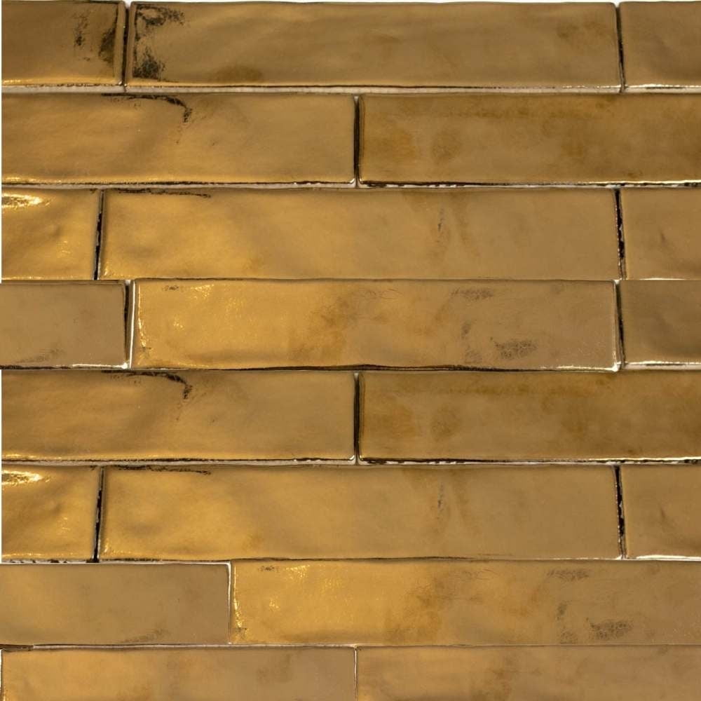 Midas Gold Glossy Ceramic 2" x 10" Subway Wall Tile