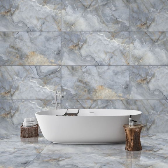 The Tile Life Nova Azul Polished Porcelain Floor & Wall Tile, 24 x 48 in, 2-Piece