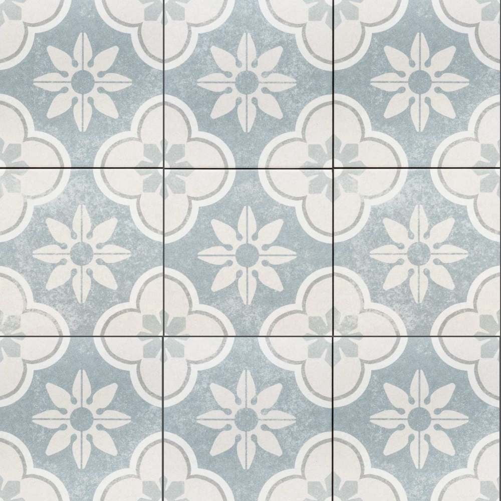 The Tile Life Oheka Montauk Blue Porcelain Encaustic Tile - 6 x 6 in. - Matte - 44-Piece - Floor, Wall & Backsplash