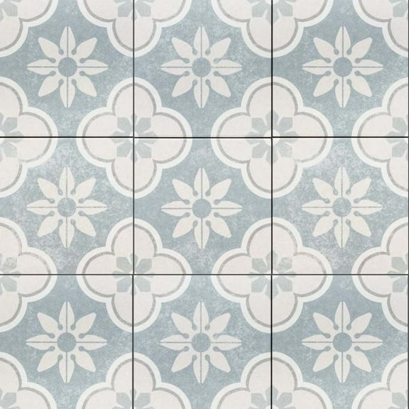 The Tile Life Oheka Montauk Blue 6" x 6" Square Porcelain Patterned Floor and Wall Tile - 1 Sample