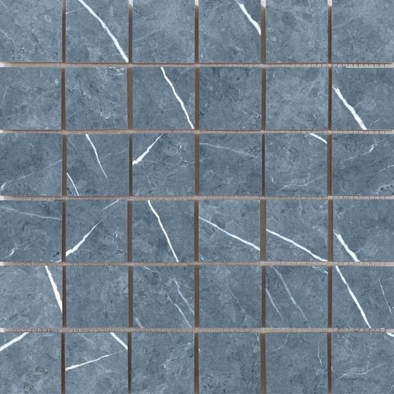 The Tile Life Opera Blue 2" x 2" Marble Look Matte Porcelain Mosaic Tile, 1 Sheet