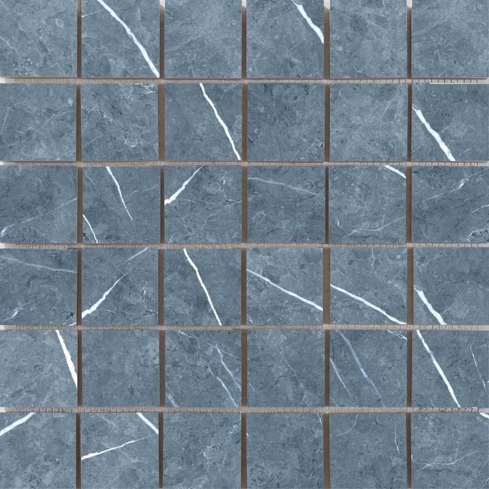 The Tile Life Opera Blue 4" x 4" Marble Look Matte Porcelain Mosaic Tile Sample, 1 Piece