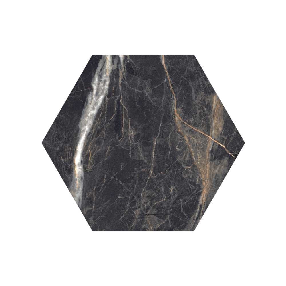 Oscuro Black and Gold Hexagon Porcelain Matte Tile