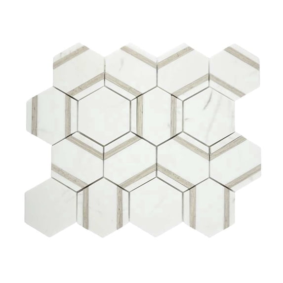 The Tile Life Pelta Orb 13" x 11" Wooden Blend Polished Marble Mosaic Floor and Wall Tile, 1 Sheet