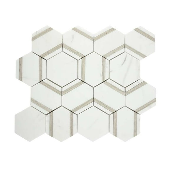 The Tile Life Pelta Orb Wooden Blend Marble Hexagon Mosaic Tile - 13 x 11 in. - Polished - 1-Piece - Floor, Wall, Backsplash