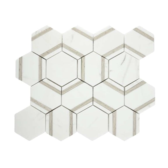The Tile Life Pelta Orb Wooden Blend Marble Hexagon Mosaic Tile Sample - 4 x 4 in. - Polished - 1-Piece - Floor, Wall, Backsplash