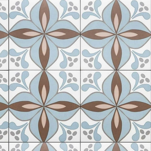 The Tile Life Petals Beige Porcelain Encaustic Tile - 8.7 x 8.7 in. - Matte - 20-Piece - Floor, Wall, Backsplash