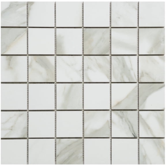 The Tile Life Porto Calacatta Gold Porcelain Grid Mosaic Tile Sample - 4 x 4 in. Matte - 1-Piece - Floor, Wall, Backsplash
