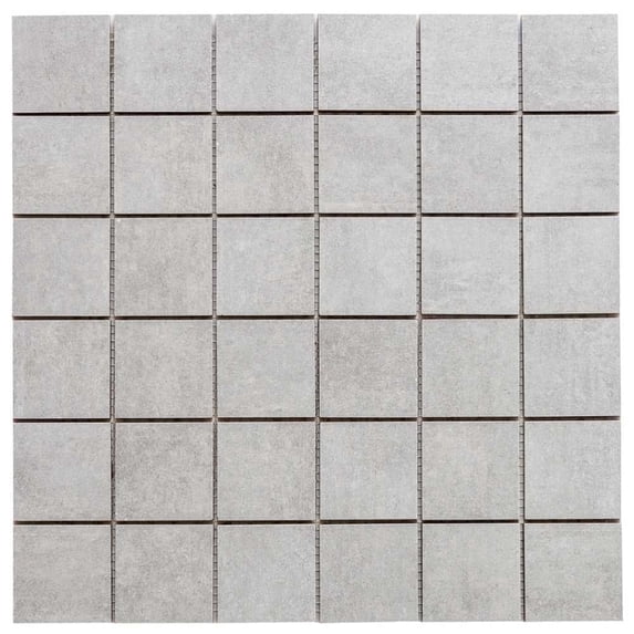 The Tile Life Quell Gray Porcelain Grid Mosaic Tile - 12 x 12 in. - Matte - 4-Piece - Floor, Wall, Backsplash