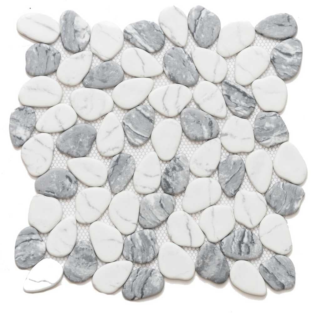 Recycled Cenote Pebble 13" x 13" Gray and White Glass Mosaic Tile