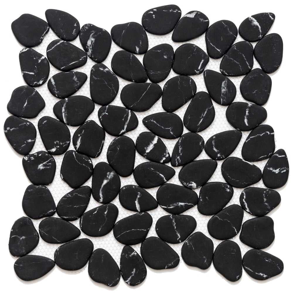 The Tile Life Recycled Cenote Pebble 13" x 13" Charcoal Matte Glass Mosaic Tile 1 Sheet
